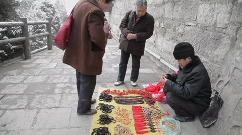 Traders in temple fair during The Spring Festival Stock Footage 34396125