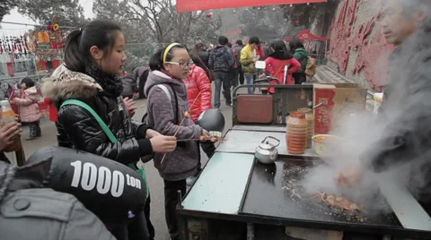 Traders in temple fair during The Spring Festival Stock Footage 34401800