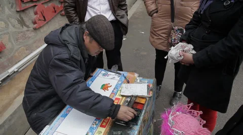 Traders in temple fair during The Spring Festival Stock Footage 34402952