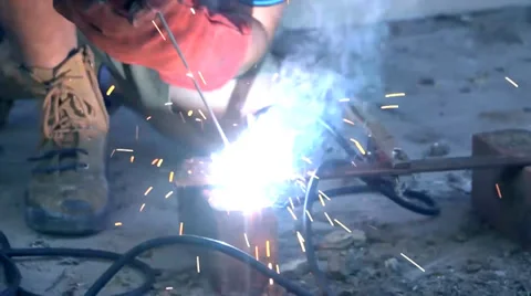 Tradesman using a Welder Stock Footage 35769750