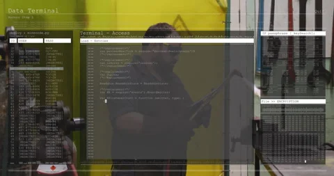Tradesperson examining tablet while adjusting torch, viewing code overlays in Stock Footage 309110448