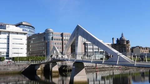 Tradeston Bridge, crossing the River Clyde, Glasgow, Scotland Stock Footage 284979357
