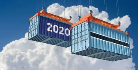 Trading 2020. Freight container with Botswana flag. Stock Illustration