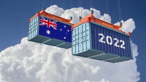 Trading 2022. Freight container with Australia national flag. Stock Footage 167764462