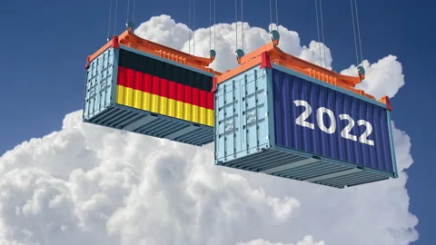 Trading 2022. Freight container with German national flag. Stock Footage 167764033