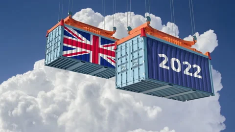 Trading 2022. Freight container with United Kingdom national flag. Stock Footage 167763591