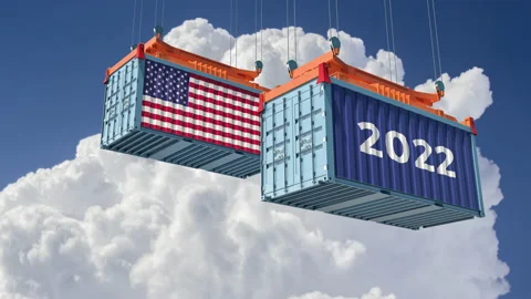 Trading 2022. Freight container with USA national flag. Stock Footage 167763825