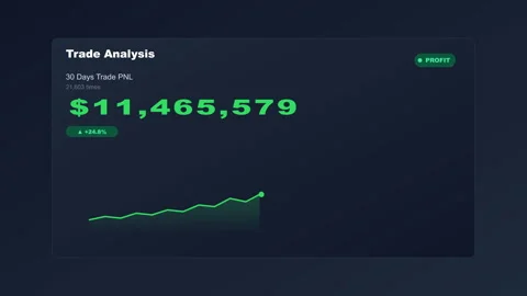 Trading Analysis Dashboard Animation Showing High Profit PNL and Growing Lin Stock Footage 333514212
