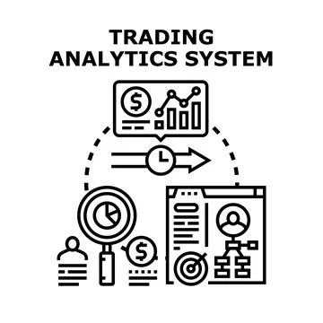 Trading analytics system creating financial data strategy Stock Illustration