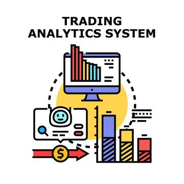 Trading analytics system evaluating financial market data Stock Illustration