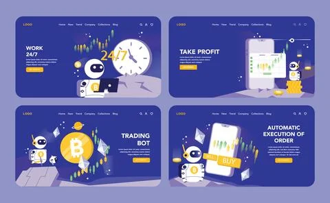 Trading and Crypto Bot concept. Flat vector illustration. Stock Illustration
