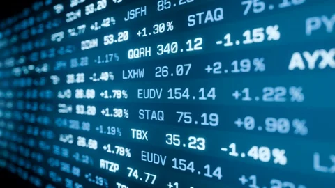 Trading board with prices and changes in blue. Stock Footage 309095524