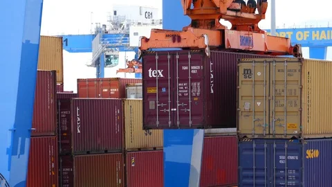 Trading cargo container Port 4k intro outro for business  Stock Footage 91136852