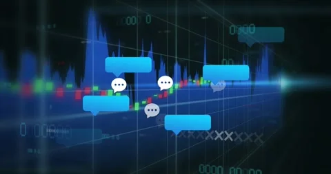 Trading chart advancing, timeline advancing, generating chat bubbles on candles Stock Footage 334311647