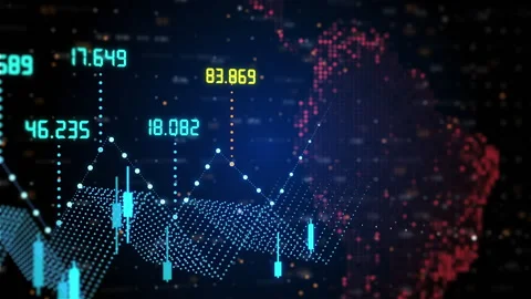 Trading chart showing numbers increase and decrease on globe areas 库存影片 300178090