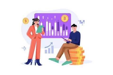 Trading cryptocurrencies illustration concept Stock Illustration