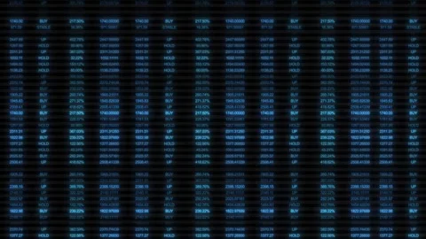 Trading dashboard financial table visual blue glowing rows, market figures, and Stock Footage 340549461