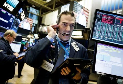 Trading on floor of New York Stock Exchange, USA - 22 Feb 2018 Stock Photos