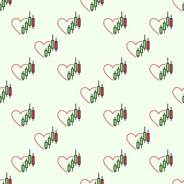 Trading Graph and Heart Combo vector Crypto Trading colored seamless pattern Stock Illustration