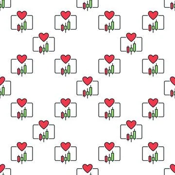 Trading Graph with Red Heart vector Trading colored seamless pattern Stock Illustration