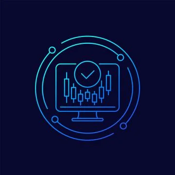 Trading icon with candlestick chart, linear design Stock Illustration