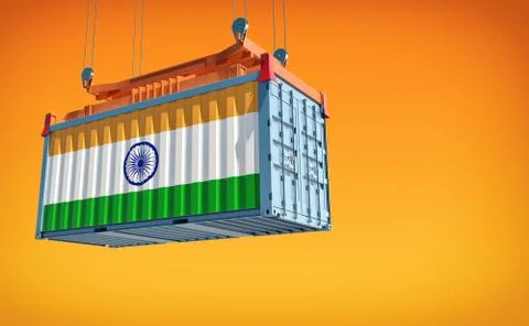 Trading with India. Freight container with India flag on orange background. Stock Illustration