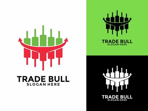 Trading logo design vector, candle and bull horn trading logo design vector.. Stock Illustration
