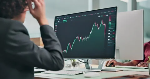 Trading, mistake and man with computer screen in business, shocked or stock Stock Footage 341575997