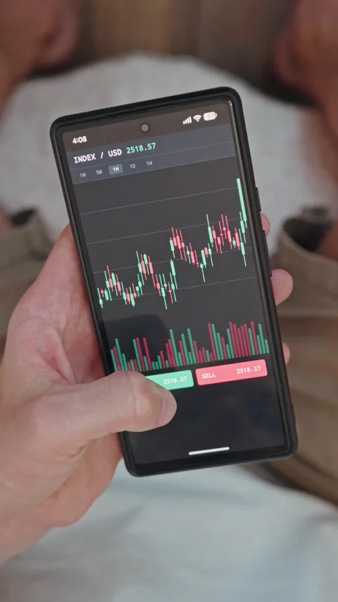 Trading mobile application, financial risk and market crash concept. Vertical Stock Footage 341861062