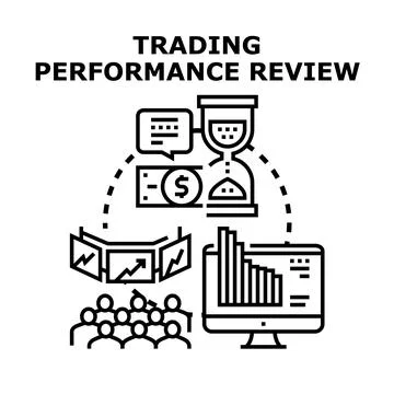 Trading performance review analyzing financial market data Stock Illustration