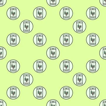 Trading on Phone vector Candlestick Chart on Screen round colored seamless .. Illustrazione stock