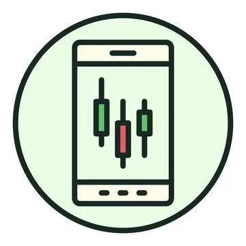 Trading on Phone vector Candlestick Chart on Screen round colored icon or sig Illustrazione stock