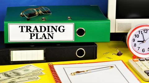 Trading plan. Text label in the registrar's folder. Development of a method f Stock Photos