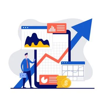 Trading platform concept with character using smartphone application. Onlin.. Stock Illustration