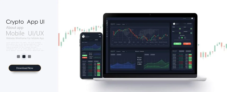 Trading platform interface with infographic elements. Trade UI, great design  Stock Illustration