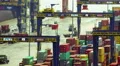 trading port cargo, hoisting cranes, trucks, big activity timelapse HD Footage