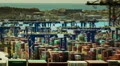 trading port cargo, hoisting cranes, trucks, big activity timelapse HD Footage