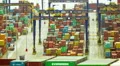 trading port cargo, hoisting cranes, trucks, big activity timelapse HD Footage