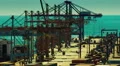 trading port cargo, hoisting cranes, trucks, big activity timelapse HD Footage
