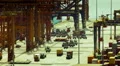 trading port, cargo,many trucks machinery vehicles close up activity HD Footage