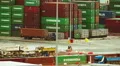 trading port, cargo,many trucks machinery vehicles close up activity HD Footage