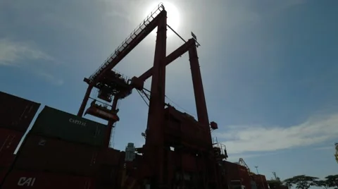 Trading Port Cranes And Container Storage Stock Footage 61737054