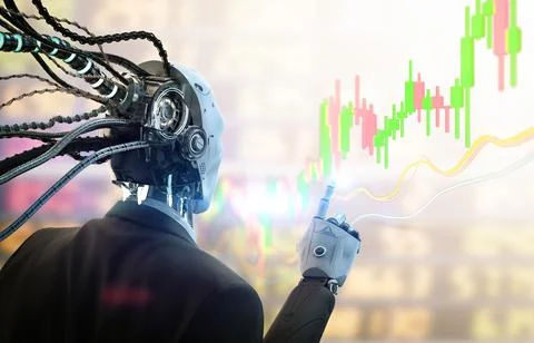 Trading robot concept with robot with candle stick graph 스톡 일러스트