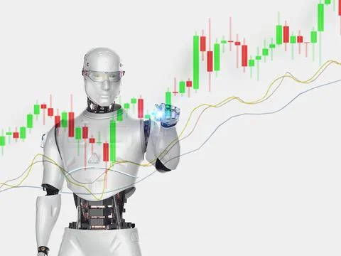 Trading robot concept with robot with candle stick graph Stock Illustration