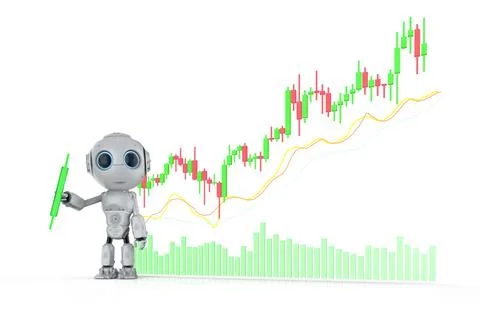 Trading robot concept with robot with candle stick graph Stockillustratie