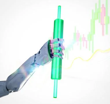 Trading robot concept with robot with candle stick graph 스톡 일러스트