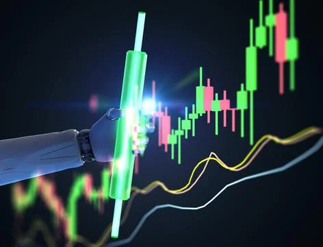 Trading robot concept with robot with candle stick graph Stock Illustration