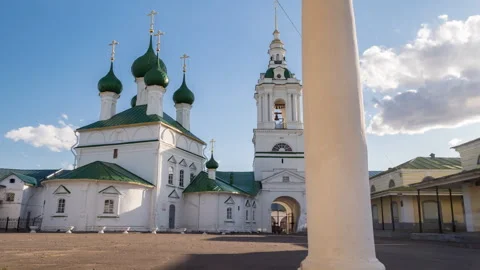Trading Rows and the Church of the Savior in Riadi in Kostroma Stock Footage 294178596