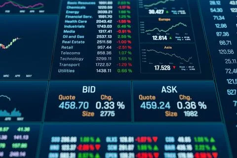 Trading screen with data, charts and graphs. Trading screen with data, ch... Stock Photos