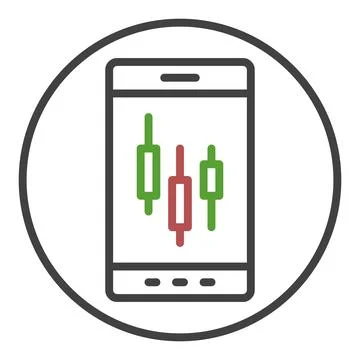 Trading on Smartphone vector round icon or symbol in outline style Stock Illustration